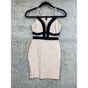 Windsor light pink & black trim bodycon strappy sleeves V-Neck mini dress size S
